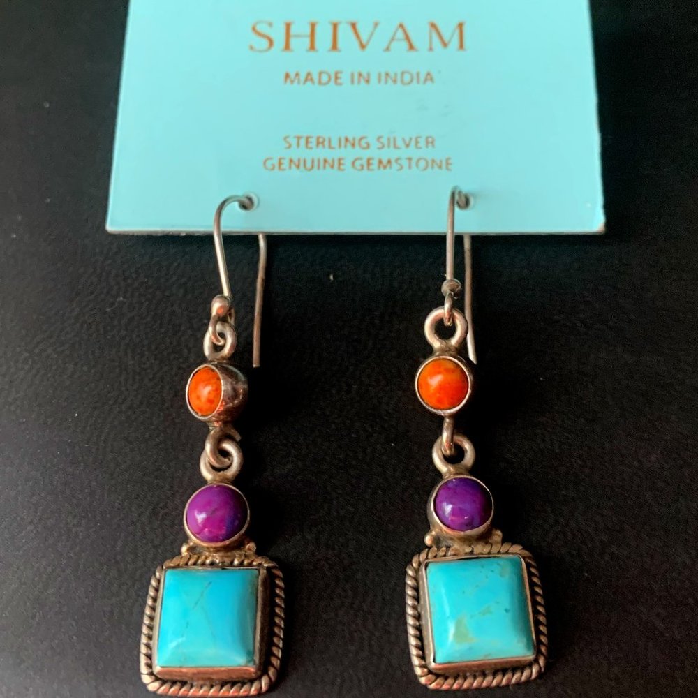 Mohave Turquoise Solid 925 Sterling Silver Dangle Earrings Jewelry - Picture 5 of 7